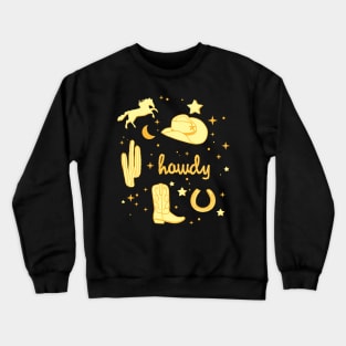 Pastel Cowboy Hat and Boot Pattern Yellow Cowgirl Aesthetic Crewneck Sweatshirt